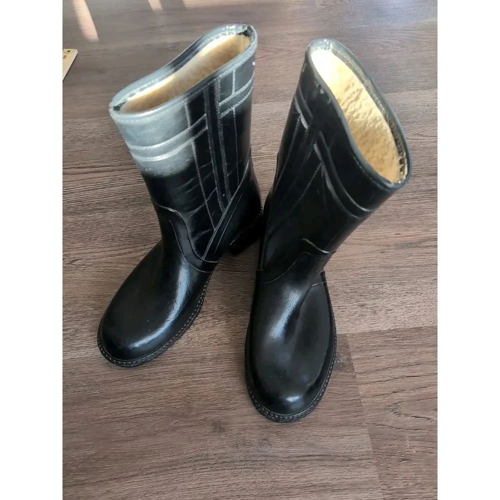 Waterproof Rainboots Vintage Mens 8 Womens 9.5 USA Rubber Wellies Boots Black